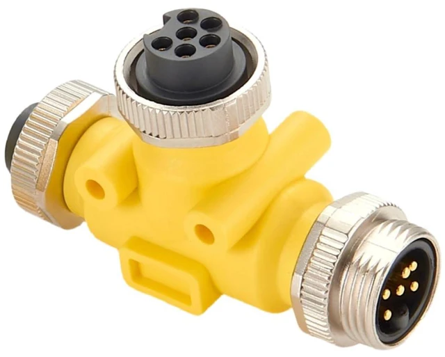 Alt view image 3 of 7 - 3 Way Mini-Change 7/8"-16UNF Circular Connector IP67 7/8" 6 Pin Male to Female Tee Splitter T Distributor Backbone Trunk Cable T Connector for DeviceNet Canopen NMEA 2000 Profibus IO-Link (6Pin)