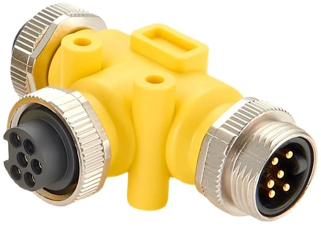 Alt view image 4 of 7 - 3 Way Mini-Change 7/8"-16UNF Circular Connector IP67 7/8" 6 Pin Male to Female Tee Splitter T Distributor Backbone Trunk Cable T Connector for DeviceNet Canopen NMEA 2000 Profibus IO-Link (6Pin)
