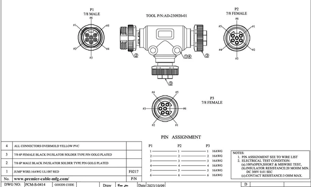 Alt view image 6 of 7 - 3 Way Mini-Change 7/8"-16UNF Circular Connector IP67 7/8" 6 Pin Male to Female Tee Splitter T Distributor Backbone Trunk Cable T Connector for DeviceNet Canopen NMEA 2000 Profibus IO-Link (6Pin)