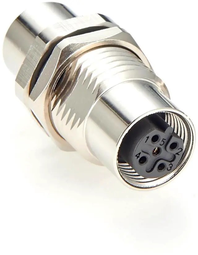 Main image of M12 B Code 5Pin Bulkhead Connector IP67 M12 Female to Female Panel Mount Circular Connector Socket Shielded Receptacle for PROFIBUS, Sensors, Control Panels (1PC)