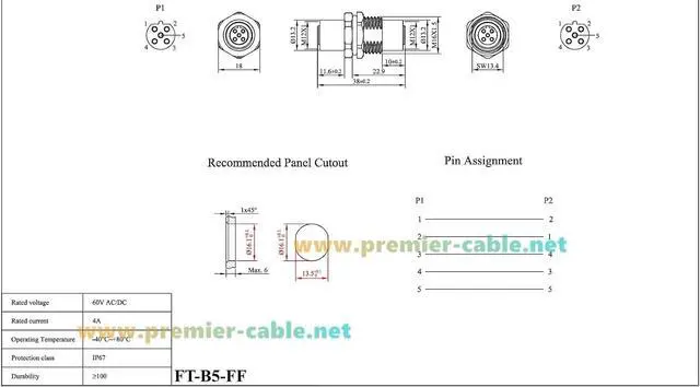 Alt view image 6 of 7 - M12 B Code 5Pin Bulkhead Connector IP67 M12 Female to Female Panel Mount Circular Connector Socket Shielded Receptacle for PROFIBUS, Sensors, Control Panels (1PC)