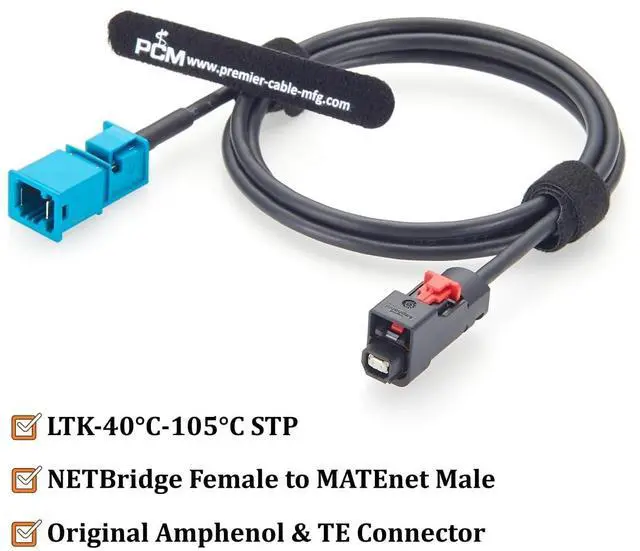 Alt view image 2 of 7 - Amphenol NETBridge A Code Female to TE MATEnet Z Code Male Automotive Ethernet Cable NTHCF011A10S to 2302461-9 100/1000BASE-T1 Shielded Cable for ADAS, Camera, ECU, Telematics(1M/3.28FT)