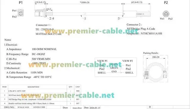 Alt view image 6 of 7 - Amphenol NETBridge A Code Female to TE MATEnet Z Code Male Automotive Ethernet Cable NTHCF011A10S to 2302461-9 100/1000BASE-T1 Shielded Cable for ADAS, Camera, ECU, Telematics(1M/3.28FT)