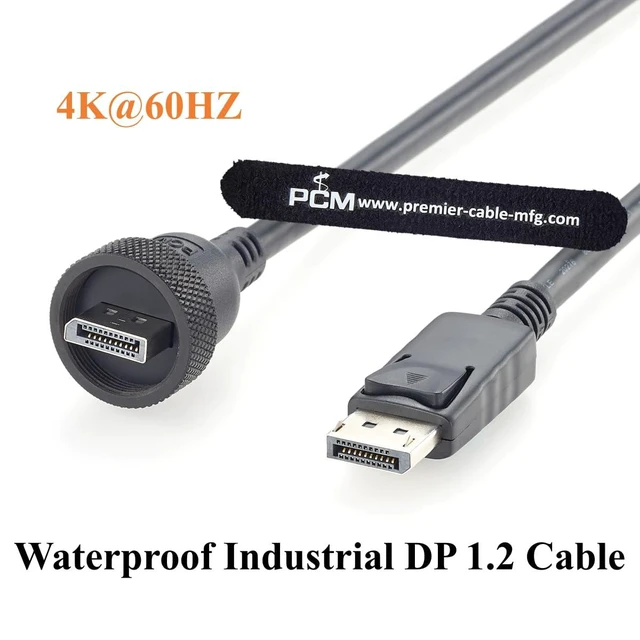 Alt view image 6 of 7 - DisplayPort 1.2 Male to Male Cable 4K@60Hz IP67 Waterproof DP Cable with Threaded Bulkhead Panel Mount (6FT)