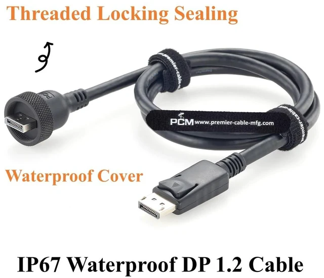 Alt view image 3 of 7 - DisplayPort 1.2 Male to Male Cable 4K@60Hz IP67 Waterproof DP Cable with Threaded Bulkhead Panel Mount (3FT)