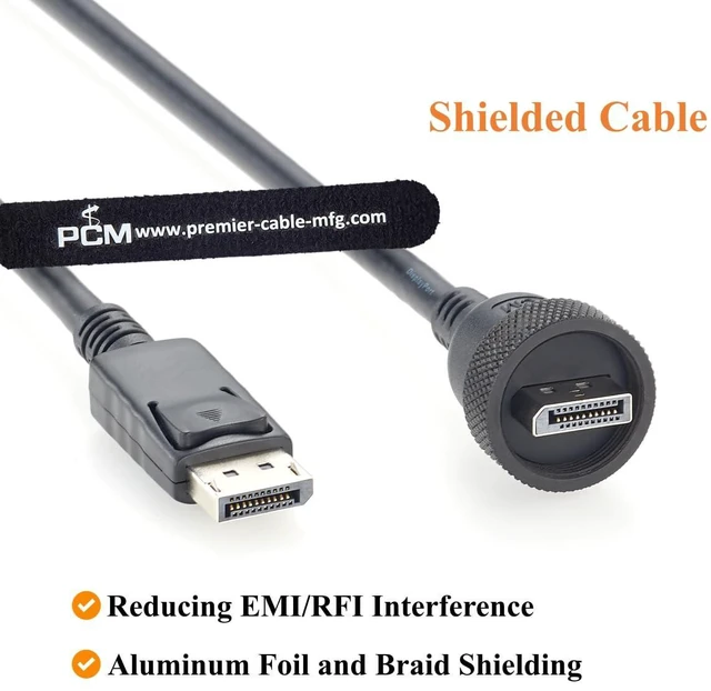 Alt view image 5 of 7 - DisplayPort 1.2 Male to Male Cable 4K@60Hz IP67 Waterproof DP Cable with Threaded Bulkhead Panel Mount (3FT)