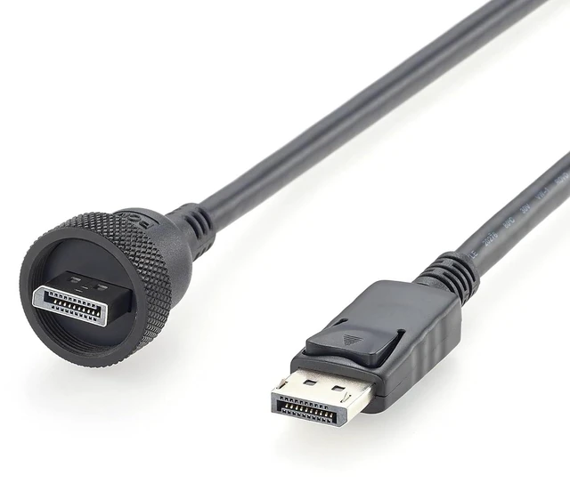 Main image of DisplayPort 1.2 Male to Male Cable 4K@60Hz IP67 Waterproof DP Cable with Threaded Bulkhead Panel Mount (3FT)