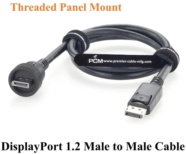 Alt view image 6 of 7 - DisplayPort 1.2 Male to Male Cable 4K@60Hz IP67 Waterproof DP Cable with Threaded Bulkhead Panel Mount (3FT)