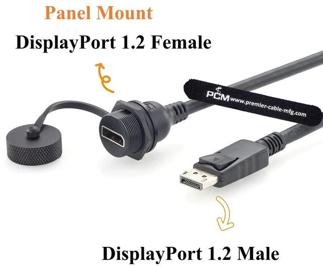 Alt view image 2 of 7 - Waterproof Panel Mount DisplayPort 1.2 Male to Female Extension Cable (2FT)