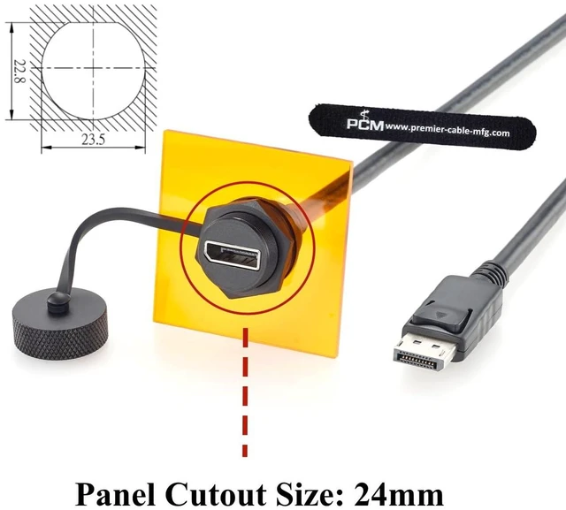 Alt view image 3 of 7 - Waterproof Panel Mount DisplayPort 1.2 Male to Female Extension Cable (2FT)