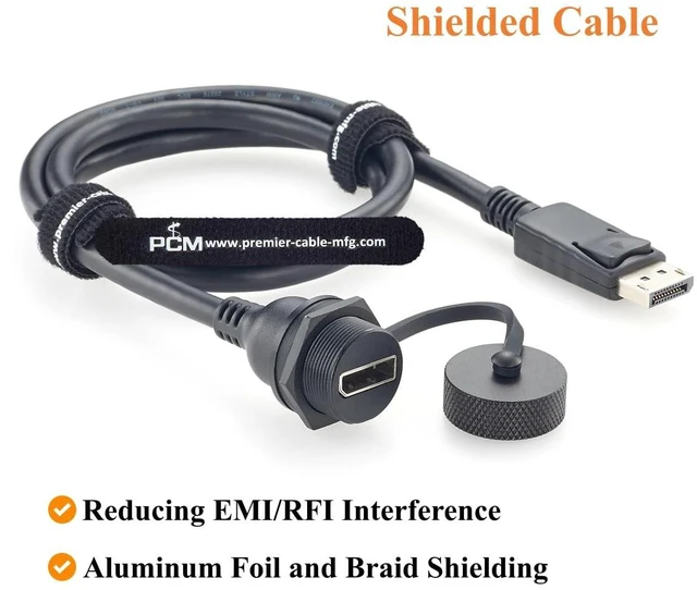Alt view image 6 of 7 - Waterproof Panel Mount DisplayPort 1.2 Male to Female Extension Cable (2FT)
