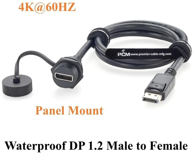Alt view image 7 of 7 - Waterproof Panel Mount DisplayPort 1.2 Male to Female Extension Cable (2FT)