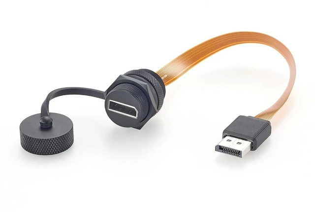 Main image of Waterproof DisplayPort 1.4 Male to Female Panel Mount FPC Extension Cable