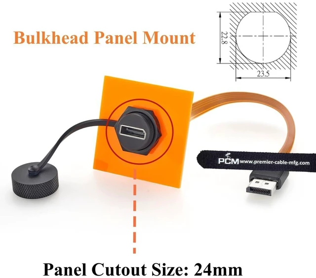 Alt view image 2 of 7 - Waterproof DisplayPort 1.4 Male to Female Panel Mount FPC Extension Cable
