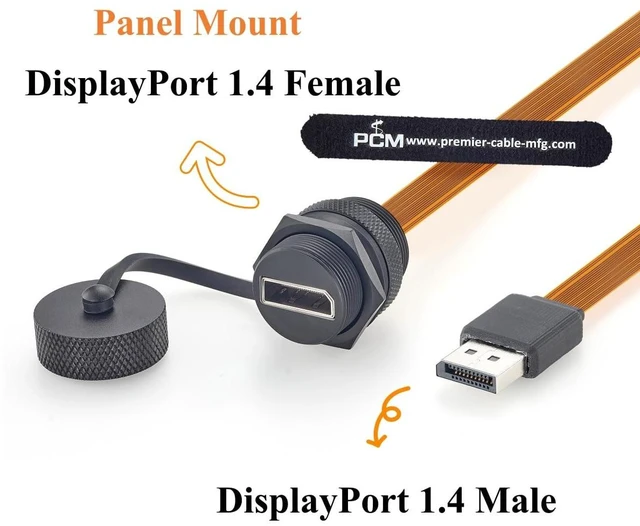 Alt view image 3 of 7 - Waterproof DisplayPort 1.4 Male to Female Panel Mount FPC Extension Cable