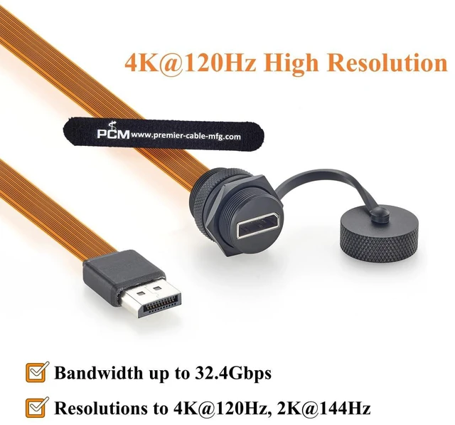 Alt view image 5 of 7 - Waterproof DisplayPort 1.4 Male to Female Panel Mount FPC Extension Cable