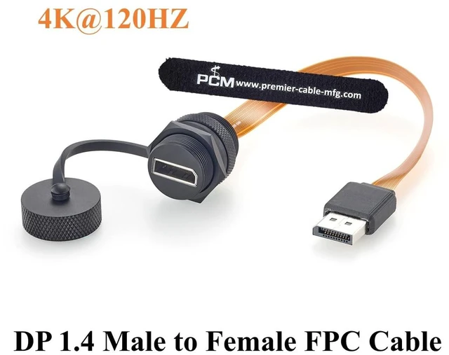 Alt view image 7 of 7 - Waterproof DisplayPort 1.4 Male to Female Panel Mount FPC Extension Cable