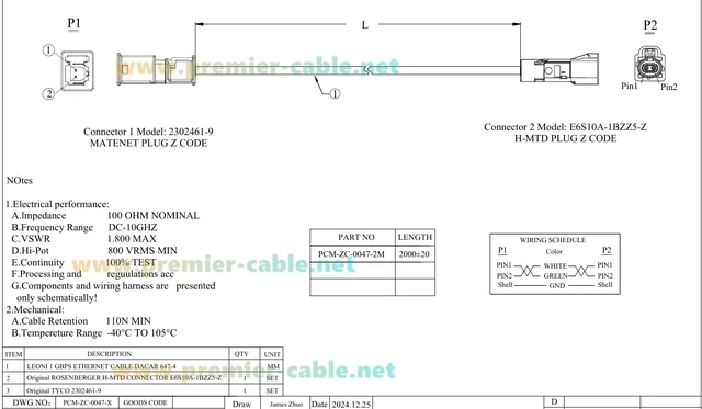 Alt view image 6 of 6 - Rosenberger H-MTD Male E6S10A-1BZZ5-Z to TE MATEnet Male 2302461-9 Automotive Ethernet Cable 1Gbps 100/1000BASE-T1 Shielded Wire Harness for ADAS, Camera, Infotainment(2M/6.6FT)