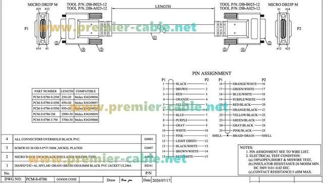 Alt view image 7 of 7 - Micro-D 25 Pin Micro DB25 Female to Female Cable for LXI DIO Trigger