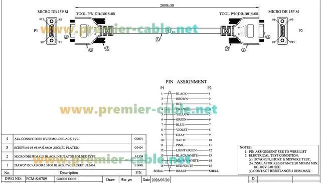 Alt view image 7 of 7 - Micro-D 15 Pin Micro DB15 Female to Female Cable (2M/6.6FT)