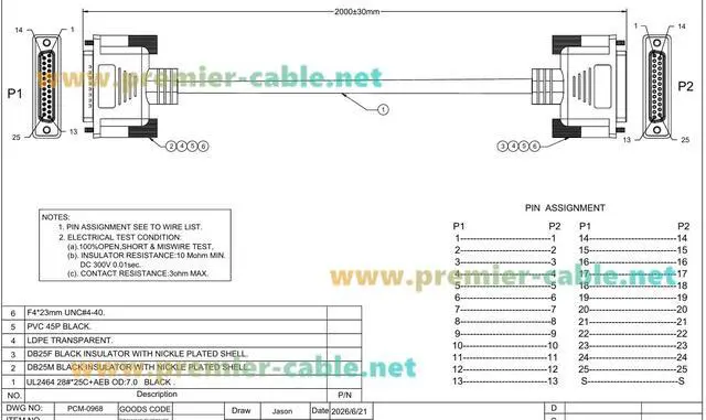 Alt view image 7 of 7 - DB25 Male to Female Extension Cable 25 Pin D-Sub Shielded Cable (2M/6.6FT)