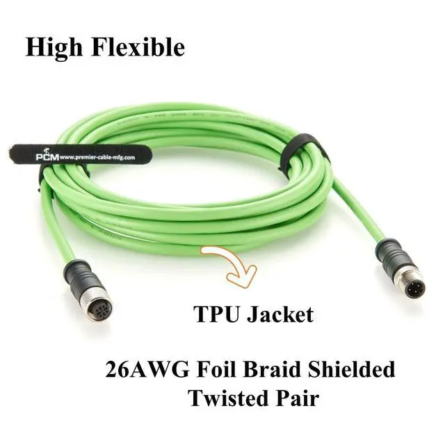 Alt view image 3 of 7 - Profinet M12 4 Pin D Code Male to Female Extension Cable Waterproof Shielded Cat5 Ethernet High Flex Cable for Industrial Camera, Automation, Encoder, Sensor, Drag Chain Robot (Straight, 5M/16.4FT)