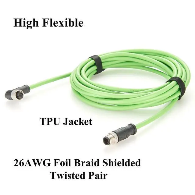 Alt view image 4 of 7 - Profinet M12 4 Pin D Code Male to Female Extension Cable Waterproof Shielded Cat5 Ethernet High Flex Cable for Industrial Camera, Automation, Encoder, Sensor, Drag Chain Robot (Right Angle, 5M/16.4FT)