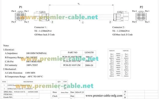 Alt view image 7 of 7 - TE Quad GEMnet Z Code Female to Female Automotive Ethernet Cable(1.64FT)