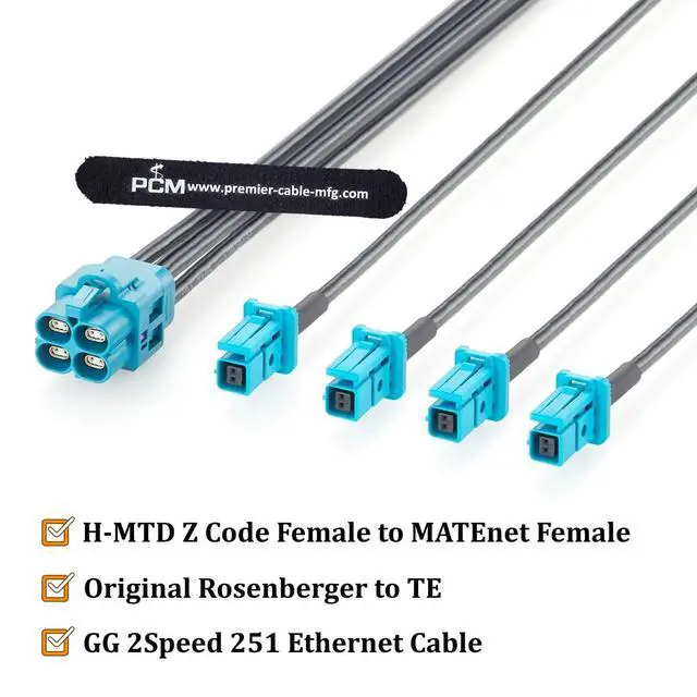 Alt view image 2 of 7 - 4-in-1 H-MTD Z Code Female to MATEnet Female Automotive Ethernet Splitter Cable 10Gbps E6K10D-1CAZ5-Z to 2302454-9 for ADAS, Robotaxi (0.5M/1.64FT)