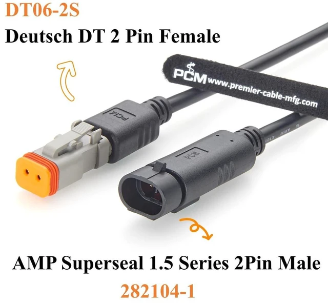 Alt view image 2 of 7 - 2 Pin Deutsch DT Female to AMP Superseal 1.5 Male Cable Automotive Wire Harness DT06-2S to 282104-1 (1M/3.28FT)