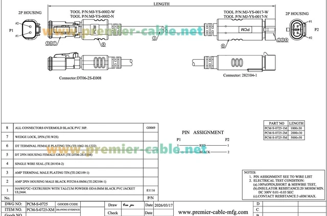 Alt view image 7 of 7 - 2 Pin Deutsch DT Female to AMP Superseal 1.5 Male Cable Automotive Wire Harness DT06-2S to 282104-1 (1M/3.28FT)