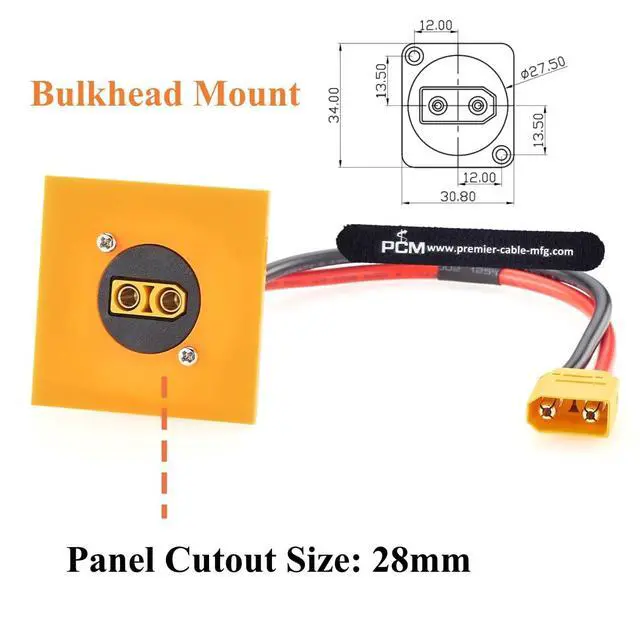 Alt view image 3 of 7 - D-Type XT90 Male to Female Panel Mount Extension Cable 10AWG for Portable Power Station, Solar, Lipo Battery (1FT)