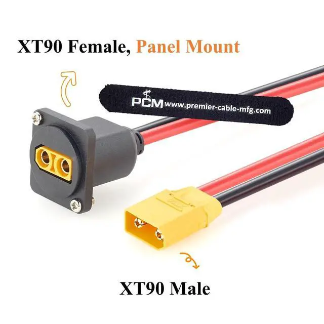 Alt view image 2 of 7 - D-Type XT90 Male to Female Panel Mount Extension Cable 10AWG for Portable Power Station, Solar, Lipo Battery (1FT)