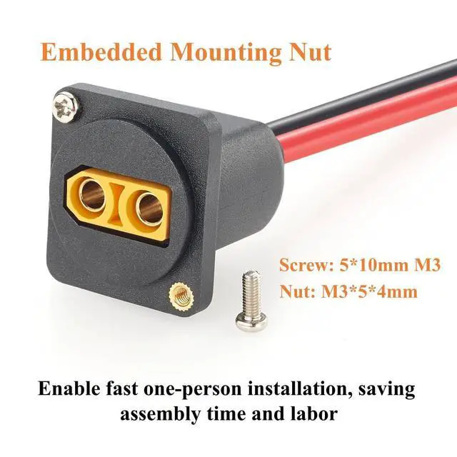 Alt view image 4 of 7 - D-Type XT90 Male to Female Panel Mount Extension Cable 10AWG for Portable Power Station, Solar, Lipo Battery (1FT)