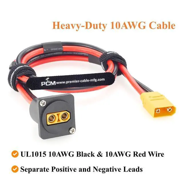 Alt view image 5 of 7 - D-Type XT90 Male to Female Panel Mount Extension Cable 10AWG for Portable Power Station, Solar, Lipo Battery (1FT)
