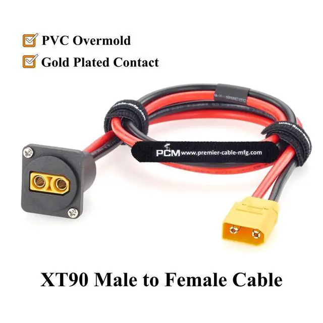 Alt view image 6 of 7 - D-Type XT90 Male to Female Panel Mount Extension Cable 10AWG for Portable Power Station, Solar, Lipo Battery (1FT)