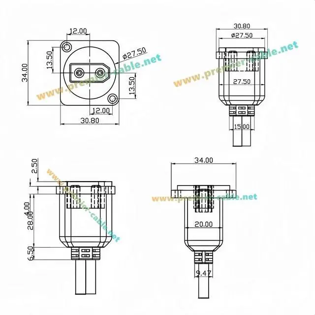 Alt view image 7 of 7 - D-Type XT90 Male to Female Panel Mount Extension Cable 10AWG for Portable Power Station, Solar, Lipo Battery (1FT)