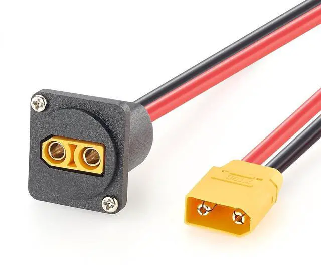 Main image of D-Type XT90 Male to Female Panel Mount Extension Cable 10AWG for Portable Power Station, Solar, Lipo Battery (1FT)