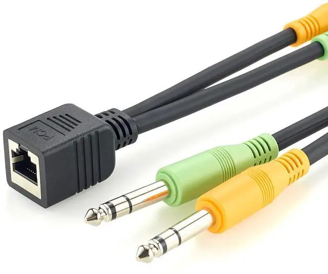 Main image of RJ45 Female to Dual 6.35mm 1/4" TRS Balanced Audio Breakout Cable (20cm)