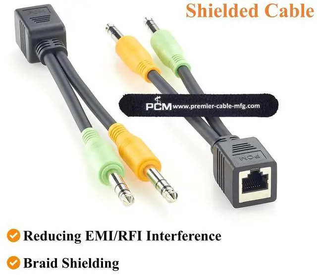 Alt view image 3 of 7 - RJ45 Female to Dual 6.35mm 1/4" TRS Balanced Audio Breakout Cable (20cm)