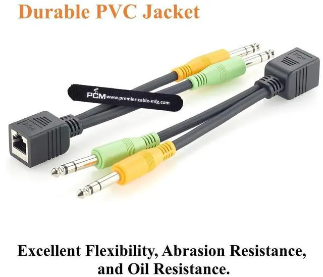 Alt view image 4 of 7 - RJ45 Female to Dual 6.35mm 1/4" TRS Balanced Audio Breakout Cable (20cm)