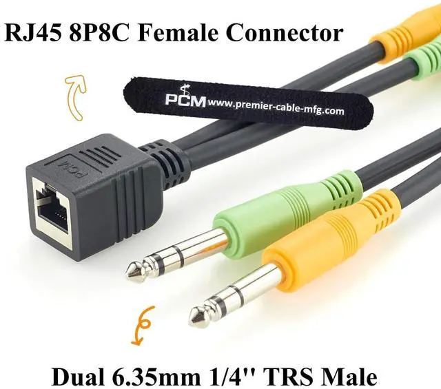 Alt view image 2 of 7 - RJ45 Female to Dual 6.35mm 1/4" TRS Balanced Audio Breakout Cable (20cm)
