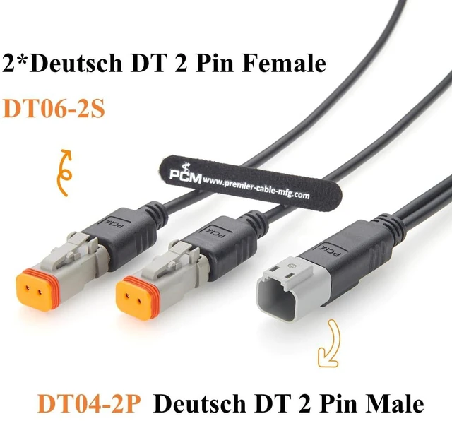 Alt view image 2 of 7 - Deutsch DT 2 Pin Y Splitter Cable Male to Female Waterproof Automotive Wire Harness DT04-2P to DT06-2S (2M/6.6FT)