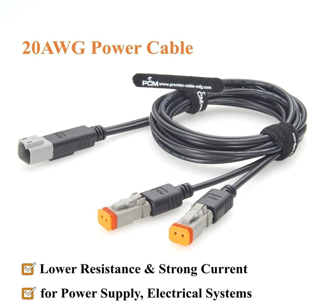Alt view image 3 of 7 - Deutsch DT 2 Pin Y Splitter Cable Male to Female Waterproof Automotive Wire Harness DT04-2P to DT06-2S (2M/6.6FT)