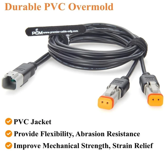 Alt view image 5 of 7 - Deutsch DT 2 Pin Y Splitter Cable Male to Female Waterproof Automotive Wire Harness DT04-2P to DT06-2S (2M/6.6FT)
