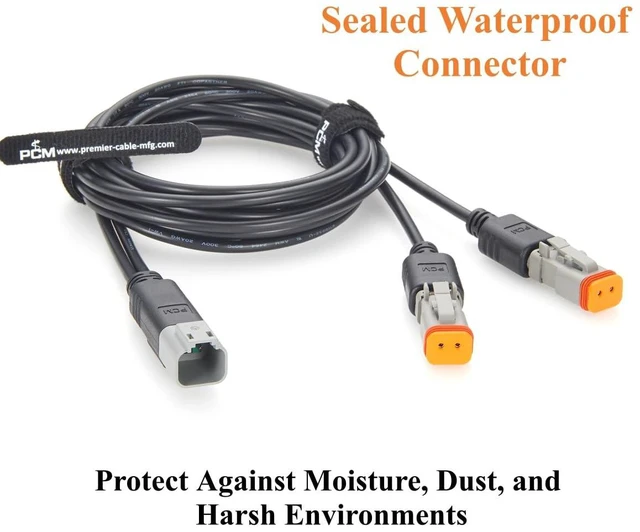 Alt view image 4 of 7 - Deutsch DT 2 Pin Y Splitter Cable Male to Female Waterproof Automotive Wire Harness DT04-2P to DT06-2S (2M/6.6FT)