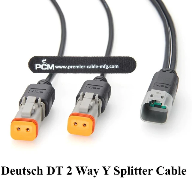 Alt view image 6 of 7 - Deutsch DT 2 Pin Y Splitter Cable Male to Female Waterproof Automotive Wire Harness DT04-2P to DT06-2S (2M/6.6FT)