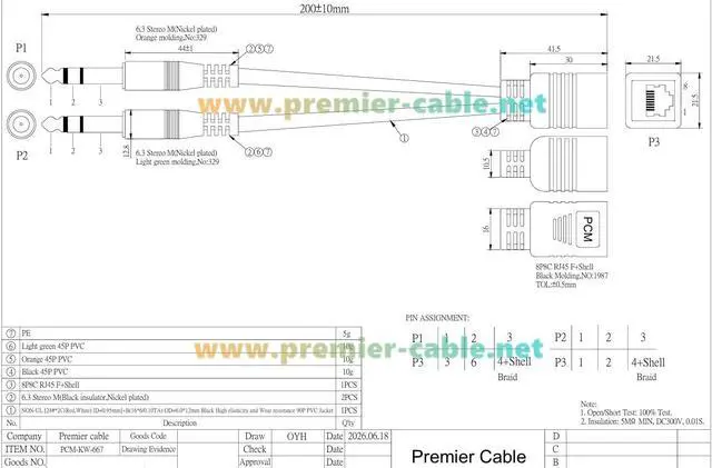 Alt view image 7 of 7 - RJ45 Female to Dual 6.35mm 1/4" TRS Balanced Audio Breakout Cable (20cm)