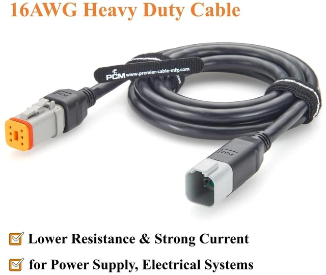 Alt view image 3 of 7 - Deutsch DT 6 Pin Male to Female Cable 16AWG Waterproof Automotive Wiring DT04-6P to DT06-6S for Agricultural Machinery (6Pin, 2M/6.6FT)