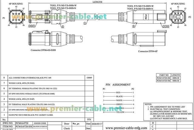 Alt view image 7 of 7 - Deutsch DT 6 Pin Male to Female Cable 16AWG Waterproof Automotive Wiring DT04-6P to DT06-6S for Agricultural Machinery (6Pin, 2M/6.6FT)